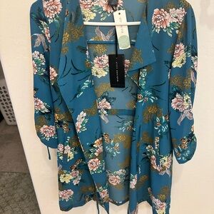 Teal Floral Kimono Cardigan